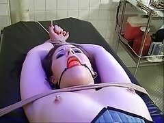 Undersized titties brunette fastened and restrained for BDSM