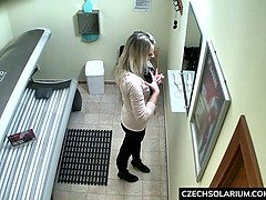 Blonde Girl Caught in Public Solarium