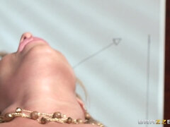 Big tit boss Eva Notty lets him keep his job by licking her pussy