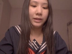 Cute Asian schoolgirl Alize Zaide has a solo adventure with a mature stud