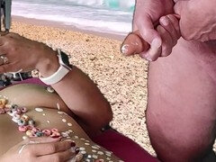 ビーチ, 中出し, 食べ物, 熟年, オマンコ