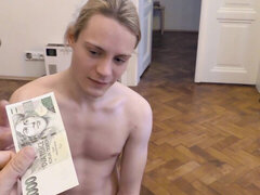 Amateur blonde twink soaked in sperm after a quick POV fuck