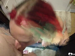 Bathroom, Deepthroat, Dick, Pov, Saggy tits, Shower, Sucking, Tits