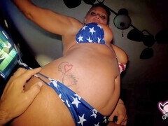 Blue-eyed milf gives deep-throat and gets pounded by her young stud