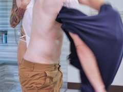 お尻, 浴室, コンドーム, バック, 足, 女, 指いじり, なめる