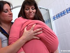 Two beautiful milf love each others enormous boobs