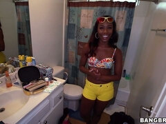 Cute black chick Chanell Heart showing us her new bathroom