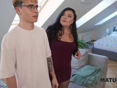 Mature Beauty With Hairy Pussy Fucks Young Handyman Hard