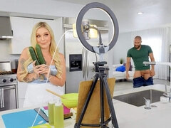 Blonde bombshell Kali Roses is shooting one of her cooking videos, donning a tight dress with tons of cleavage, she knows this video is about to go vi