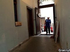 Busty blonde granny pleases an young guy
