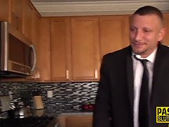 Slender sub gets throated and fucked rough