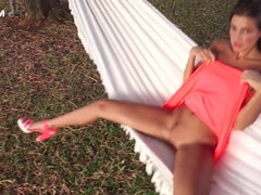 Petite teen Melena Maria Rya gets her pussy creamed & squirts while playing with toys in outdoor scene