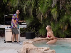 ビキニ, ブロンド, 浮気者, カップル, 開帳, なめる, オナニー, 濡れ