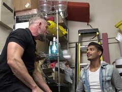 Tall bearded man with a great body catching a thief
