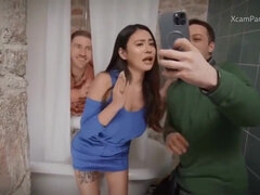 Grote mammen, Brijd, Broeder, Bruinharig, Sperma shot, Dubbele penetratie, Hd, Kut duiken