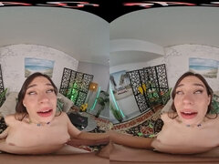 Sensual black-haired babe Aria Valencia demonstrates her talent for satisfying cocks in immersive VR experience