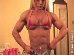 Blonde, Britannique, Femelle, Muscle, Petite femme, Chatte, Jarretelles, Serré