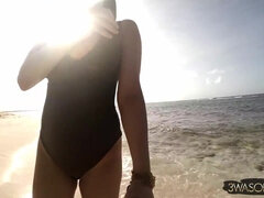 Ewa Sonnet - One Shade in Gray - naked outside on the beach