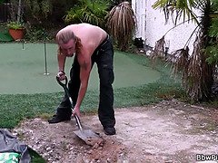 Guy pleases plump blonde neighbor