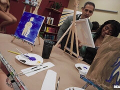 Emma Shay is sucking Oliver Flynn's cock in art class