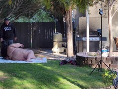 Crystal Blue - Behind The Sizzle - Fat Ass BBW Crystal blue outdoors by the pool in bikini