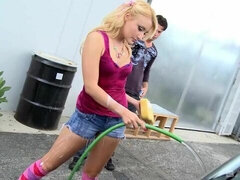 デカ尻, デカチン, ブロンド, フェラチオ, バック, 自然山雀, ティーン, オッパイの