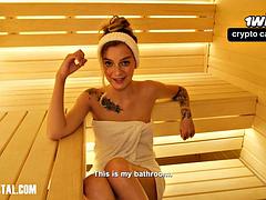 Voyeuristic Sauna Peeping Triggers Cowgirl Cheating Cumshot