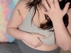 Chilling smoke session with a busty milf: lipstick, smoking, and shopping online