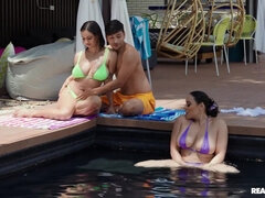 お尻, デカ尻, デカパイ, 巨乳な, チン, オーガズム, 三人, オッパイの