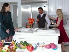 Milf Alix Lynx ties up her stepdaughter Aften Opal and lays her out on the table for the family to feast on