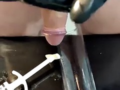 Pumping my small cock, sounding, masturbating with latex gloves and a huge load