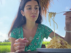 Cumwalk In Public Cafe Eating Pasta Carbonara With Sperm On Face With Katty West