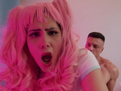 Pink-haired shemale incredible porn movie