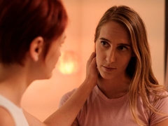 69, 美女, ベッドルーム, ブロンド, レズビアン, なめる, ストリッピング, ティーン