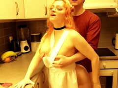 デカパイ, ブロンド, フェラチオ, チン, ゴス, Hd, キッチン, 淫乱熟女