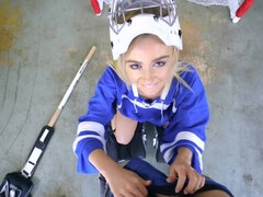 Blonde chick is being fucked by her stepbrother in the garage
