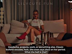 Big Tits Babes Cowgirl Ride in Lesbian Threesome