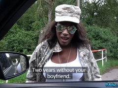 Public agent - black female soldier bangs meaty white boner outside in public place