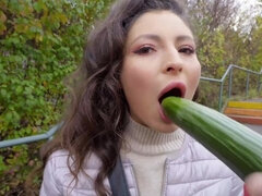 Lieveling, Grote lul, Pijpbeurt, Bruinharig, Vrouw, Hd, Natuurlijk, Buiten