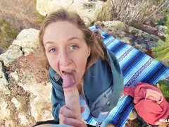 美女, デカパイ, ブロンド, フェラチオ, 自然山雀, ハメ撮り, 公共, オッパイの