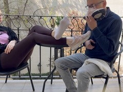 Grossier, Pieds, Embrassement, Léchez, Public, Chaussures, Esclave