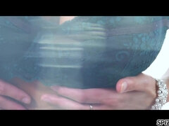 Grosse titten, Blondine, Sperma im mund, Spermaladung, Schwanz, Hd, Pov, Titten