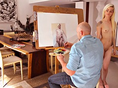 Nude Model Elsa Jean Gets Her Pussy Painted with Cum