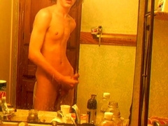 Curly-haired twink in bathroom 3