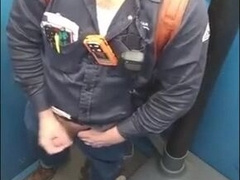 Worker Bear Jerks Off Cum in Porty Potty at Work