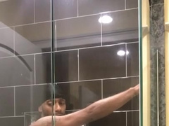 Nutt on Douche Door while Realtor with another Customer