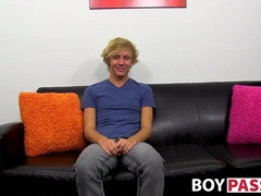 Interviewed twink Evan Stone stuffs ass with black dildo