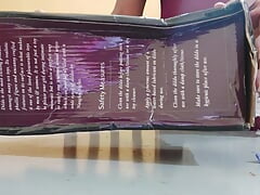 Slutty sissy fox UNBOXING her first realistic dildo and starts sucking it deeply!
