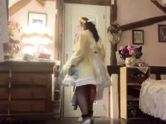 In outfit with my new maid dress made in couture for a day