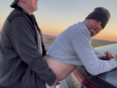 Wild outdoor fun with gay daddy bear getting bareback anal creampie
